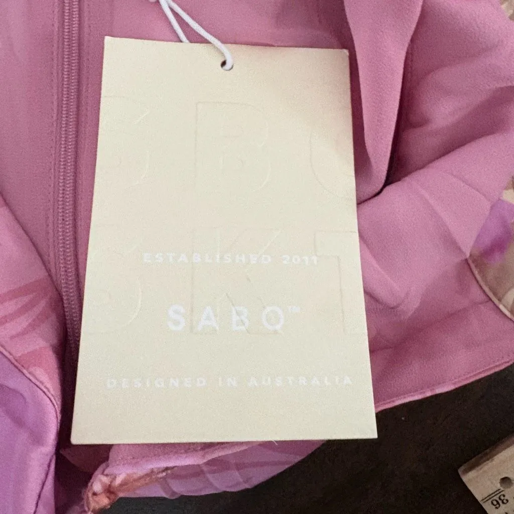 Sabo Catriona Mini Satin dress Pastel Pink Florent Patchwork print Size 8 - Image 9