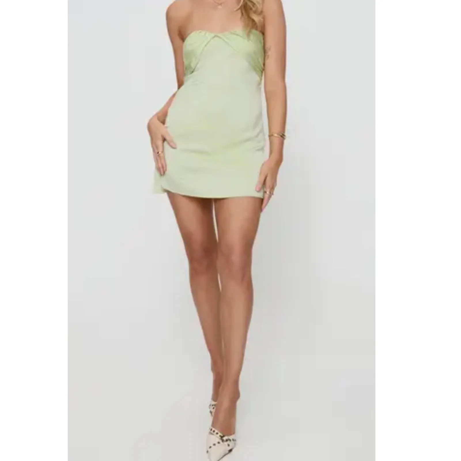 Princess Polly Strapless Mini‎ Dress Sage Green Twist Front Party Cocktail 4 - Image 10