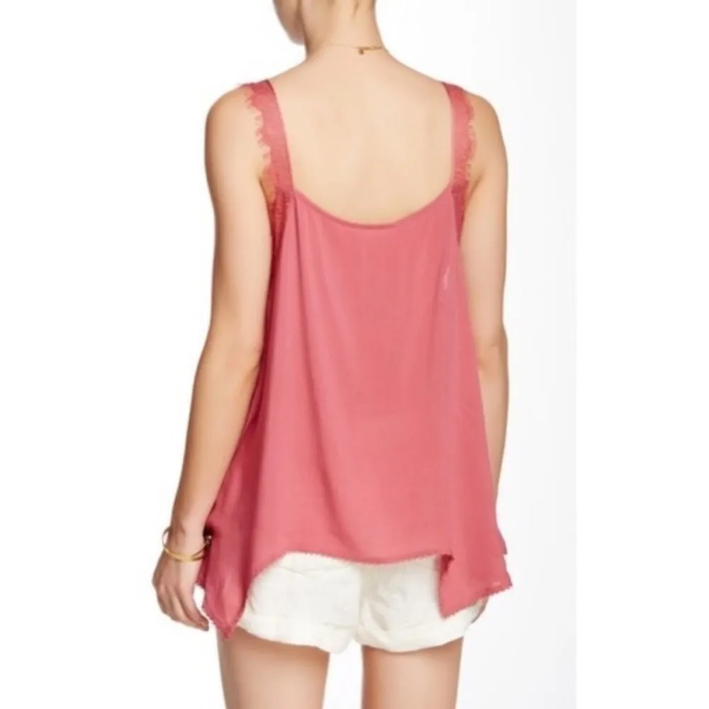 Free People Intimately Dobby Dot Rose Pink Lace Trim Cami Tank Top S - Image 2