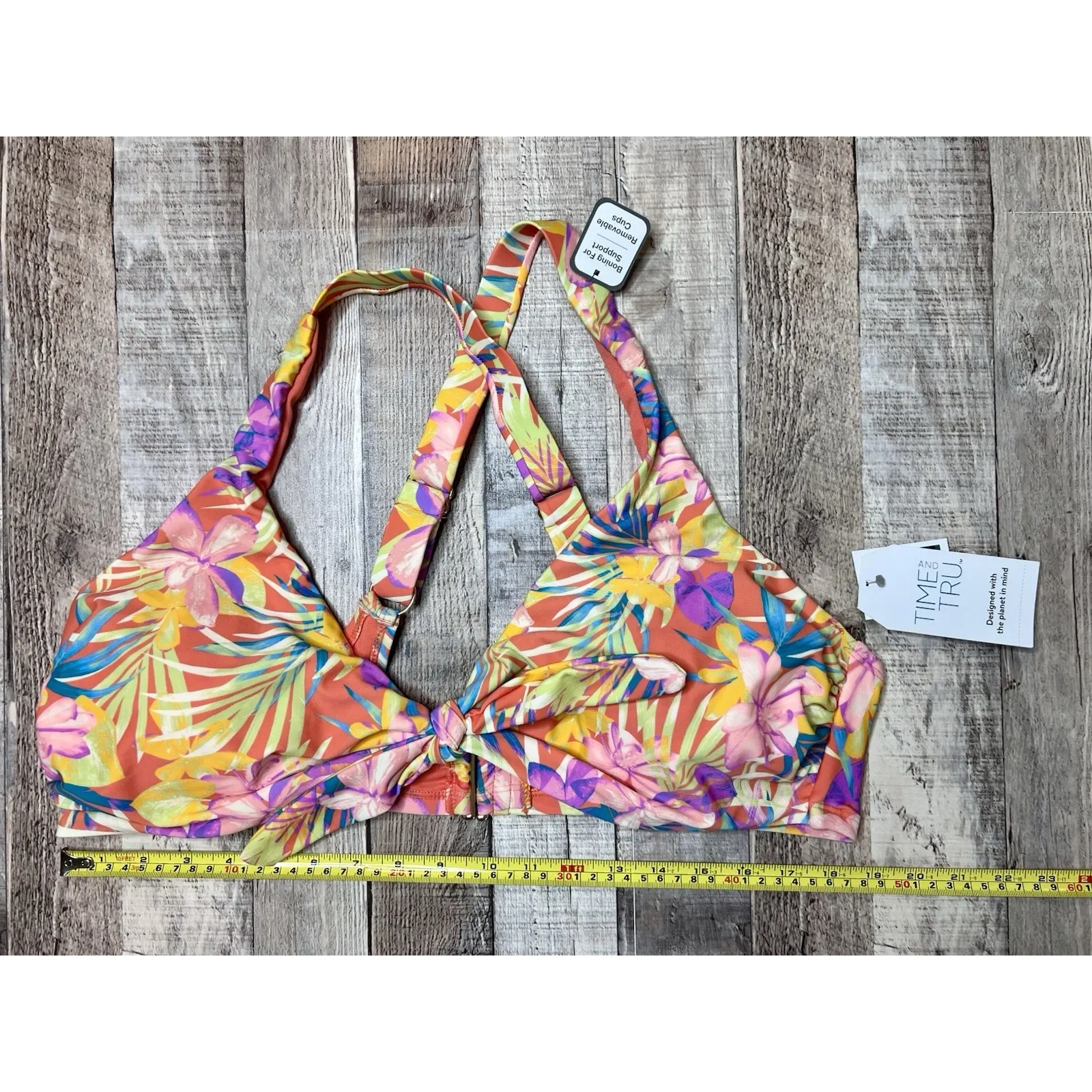 Time and Tru Tropical Floral Bikini Swimsuit Yellow 2 piece NWT Hawaiian Coastal Orange Size XXL - Image 13