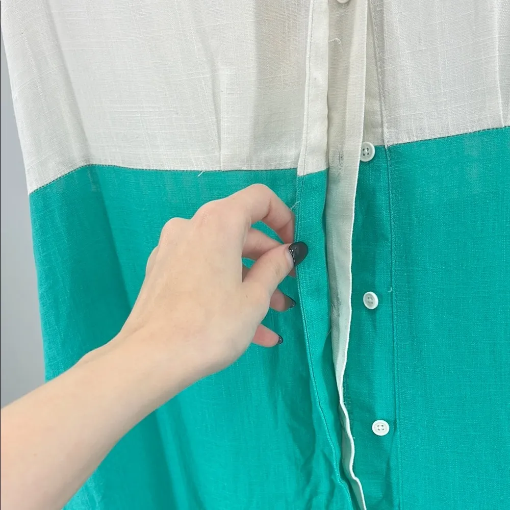 Halston Heritage Blue green White Midi Dress high low S new linen rayon vacation - Image 8