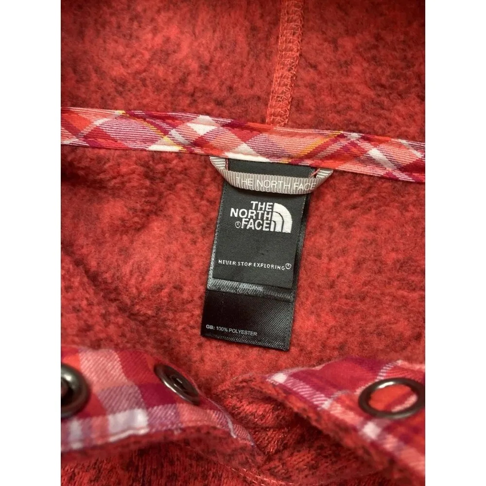 *The North Face Womens Hoodie Size M Red Pullover Plaid Hood Athleisure Hiking - Image 3