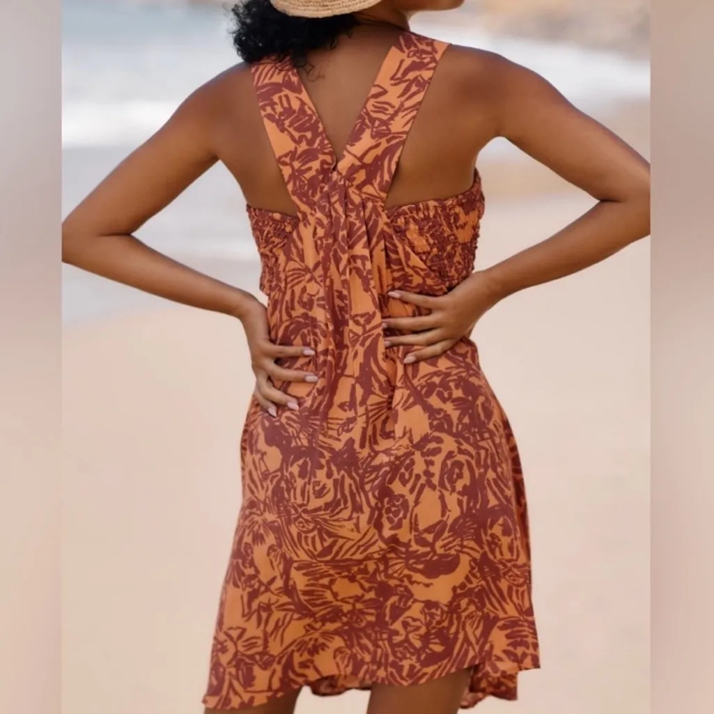 Anthropologie Women’s Piper Bandeau Orange Tiger Print Racer Back Mini Dress M - Image 5