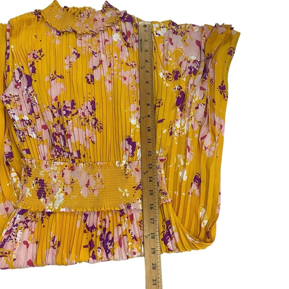 Nanette Lepore Sz 4 Floral Print Accordion Pleated Dress Mango Mojito Keyhole - Image 8