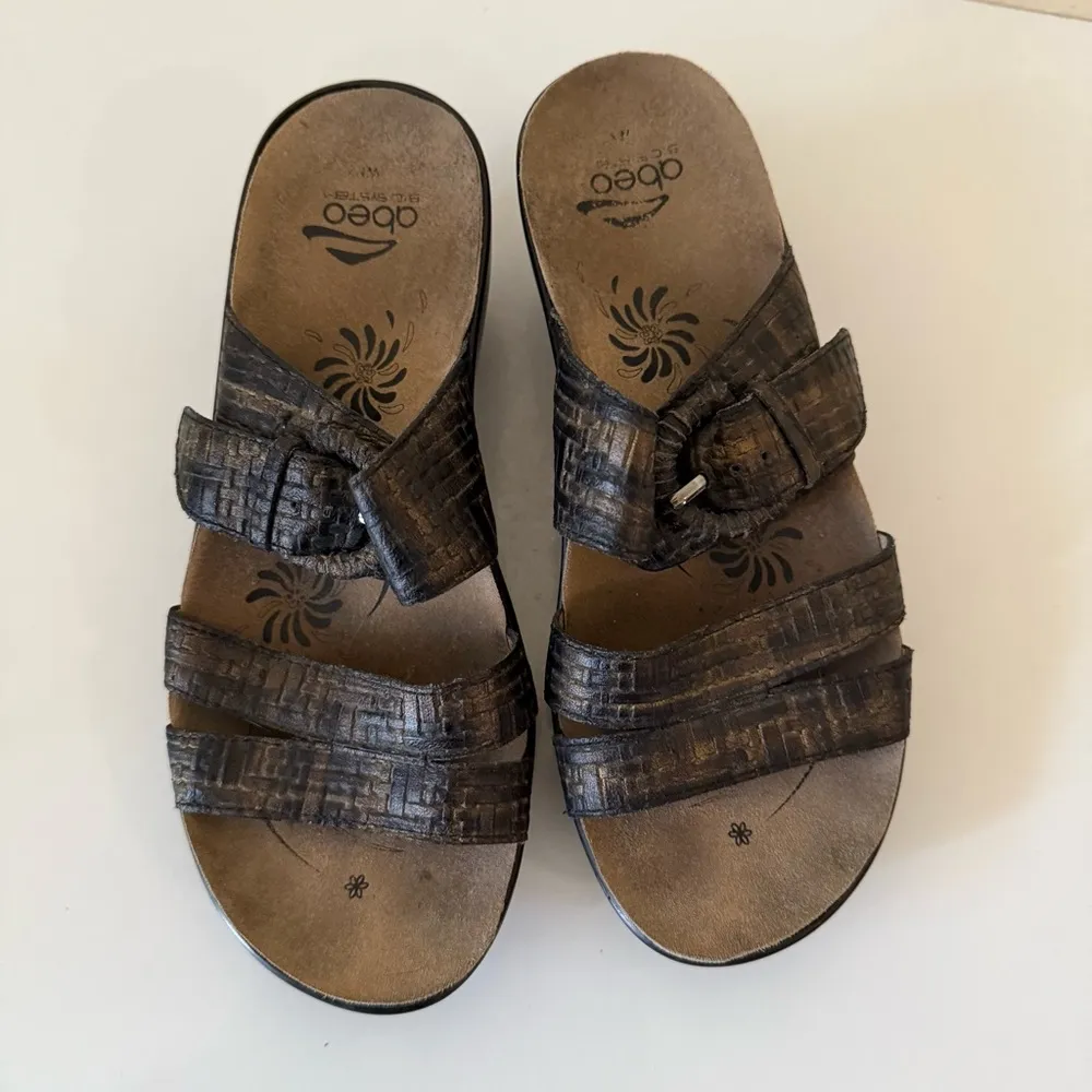 Abeo Dorin Brown Leather Buckle Slide Wedge Sandals Womens Shoes Size 7 N - Image 2