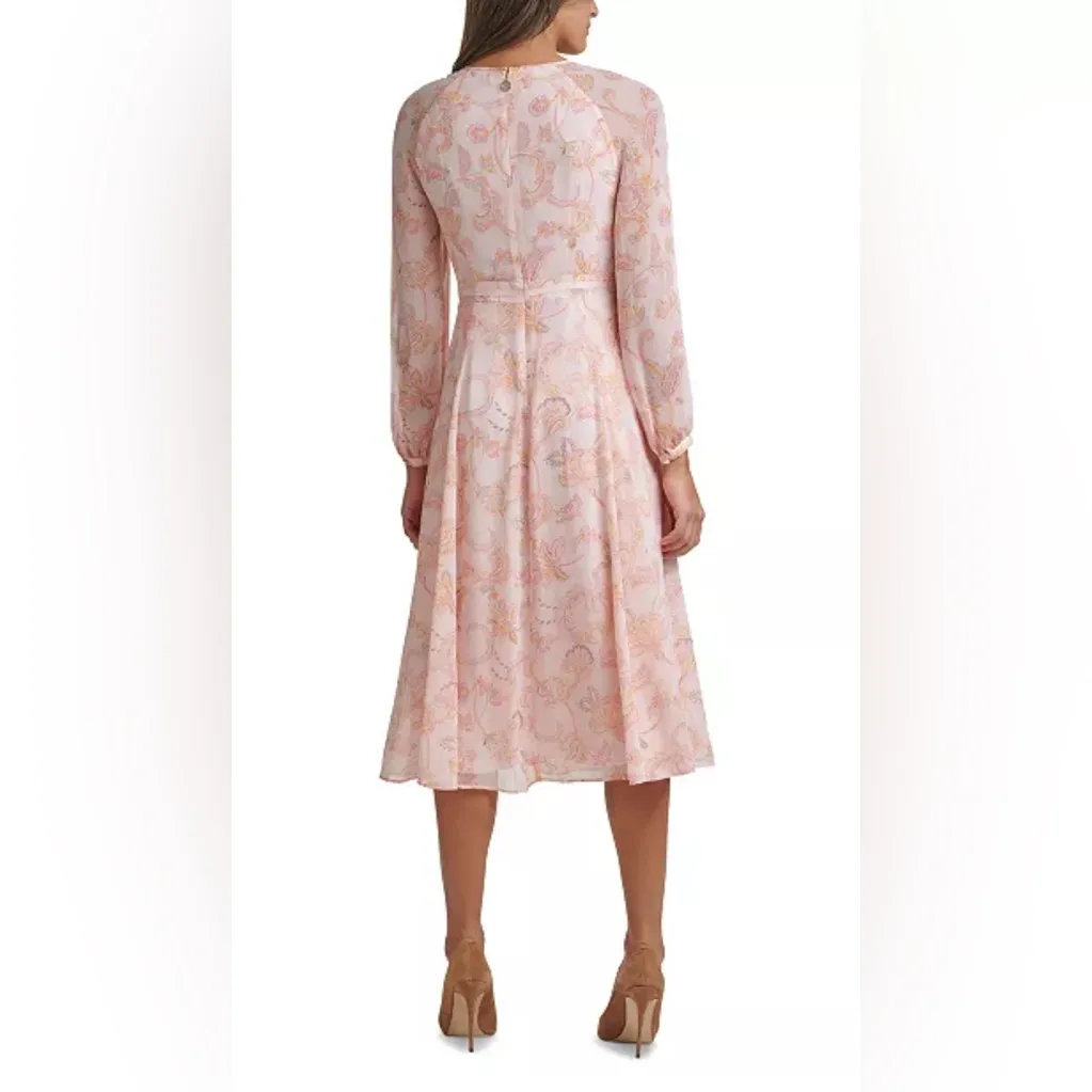 Tommy Hilfiger Paisley Chiffon Midi Dress 2 Garden Party Peasant Bishop Sleeves - Image 3