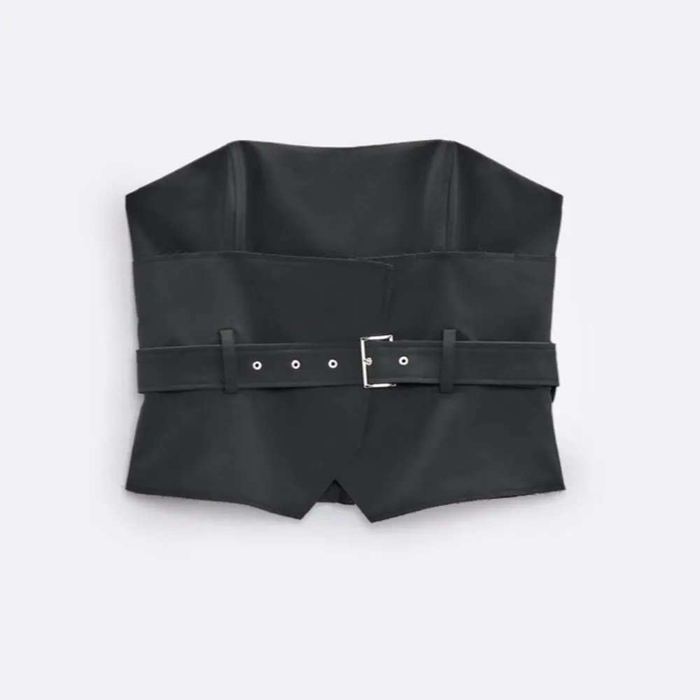 Zara NWOT dark gray strapless corset belted tube top - Image 7