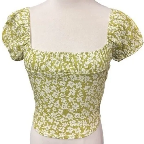 Billabong Flirt On Puff Sleeve Ditsy Floral Print Square Neck‎ Crop Top Sz S NWT - Image 2