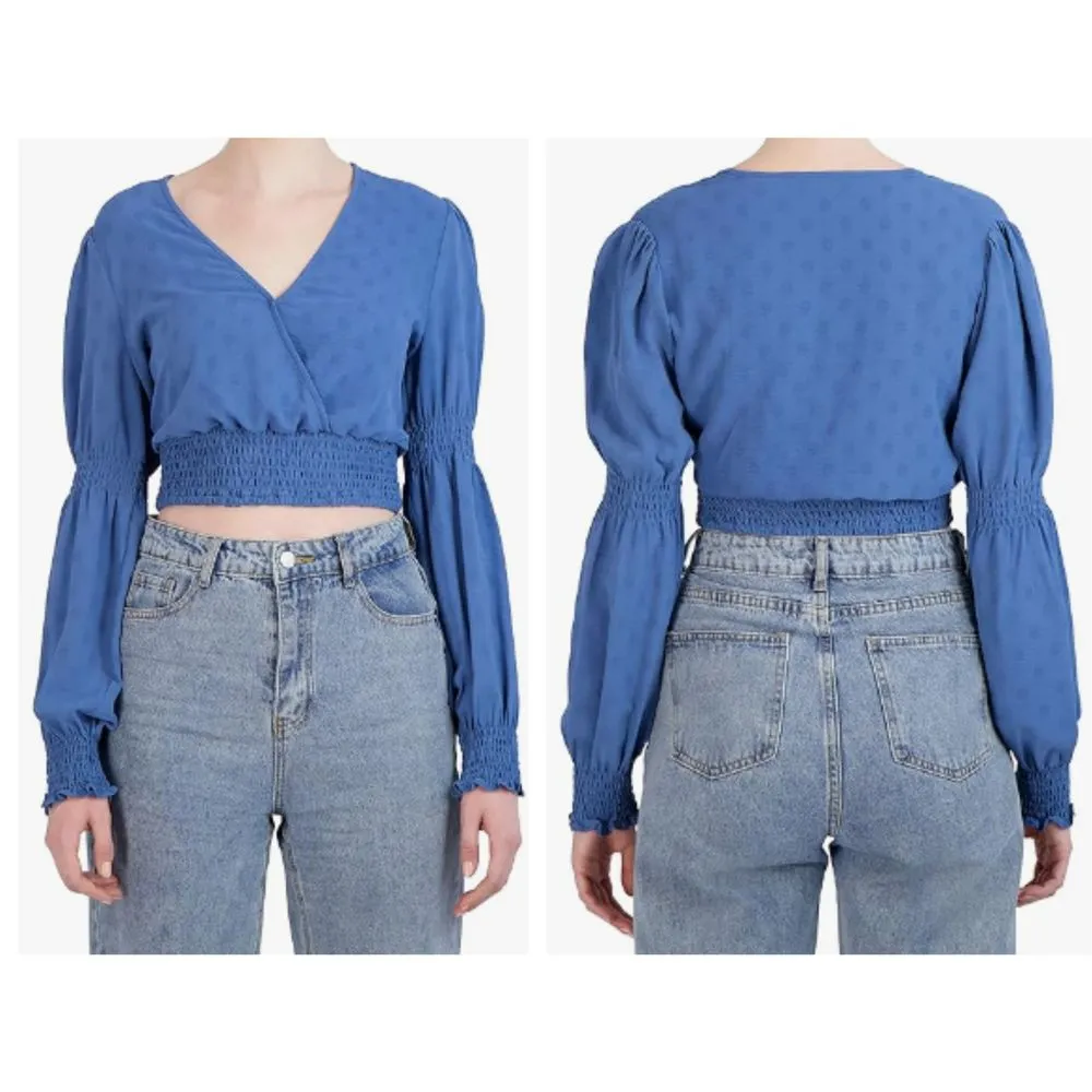 New! BCBGeneration‎ Women's Long Sleeve Surplice Top Size Small Smocked Waist - Image 2