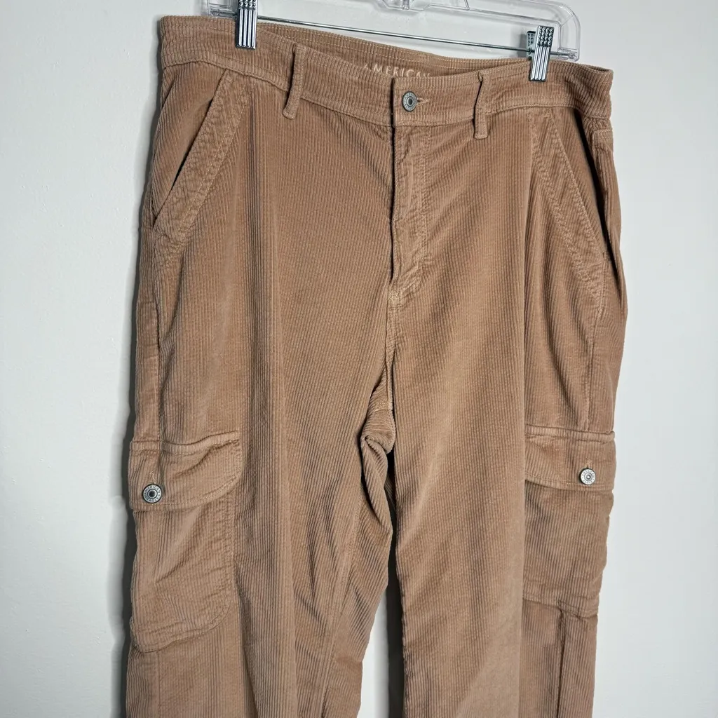 NWOT American Eagle Stretch Super High Rise Baggy Wide Leg Corduroy Cargo Sz‎ 14 - Image 4