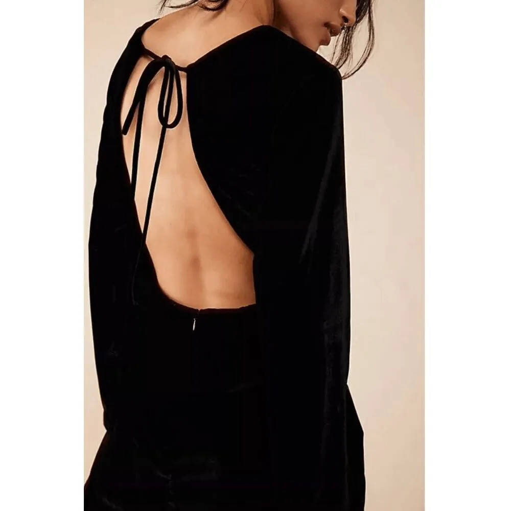 Free People Chelsey Black Long Sleeve Velvet Open Back Mini Dress Small NWOT - Image 9