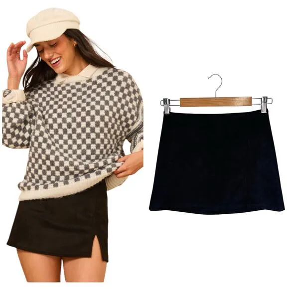 Altard State Mini Skirt Womens S Rory Suede Notch Slit Fitted Flirty Black - Image 2