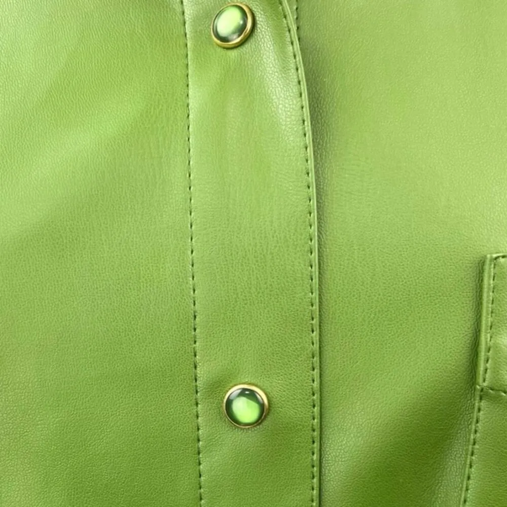 WeWoreWhat Women's Green Faux Leather Vegan Shacket Jacket Shirt Top Size M - Image 8