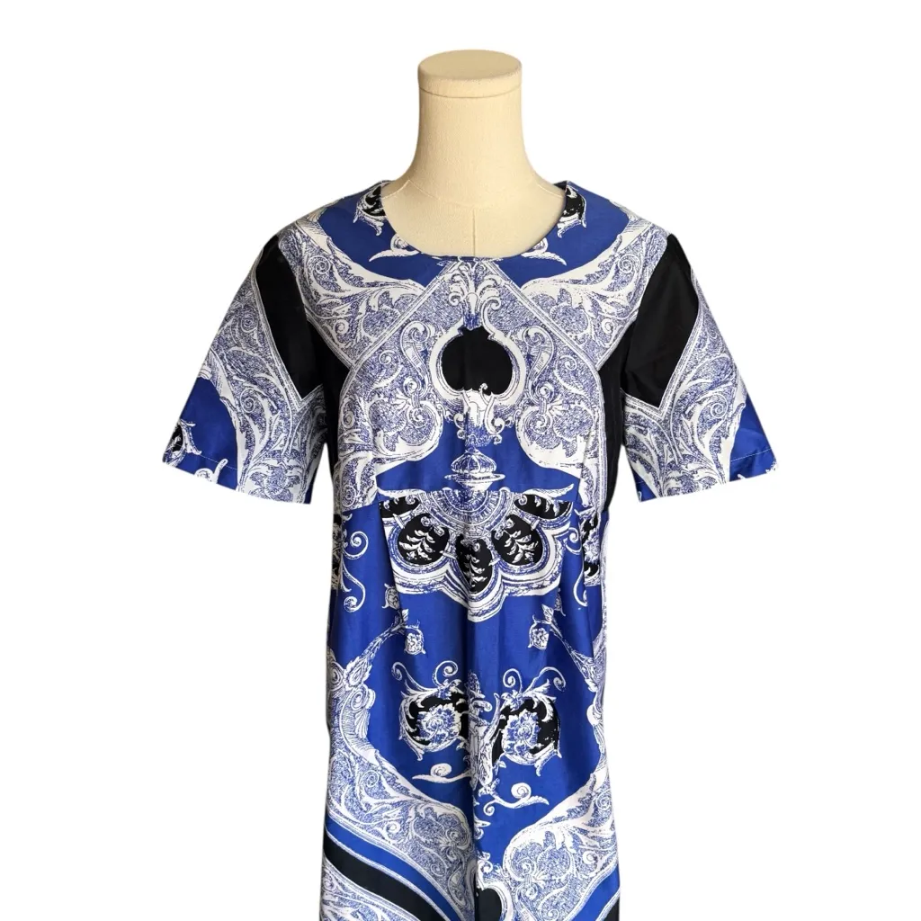 ASOS Maternity - Blue & White Baroque Print Short Sleeve Dress Sz 6 - Image 3