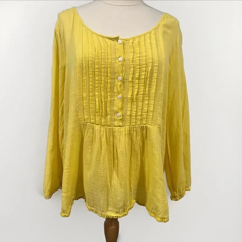 Denim & Supply Women's Cottagecore Size X Large Yellow Pintuck Peasant Blouse - Image 2