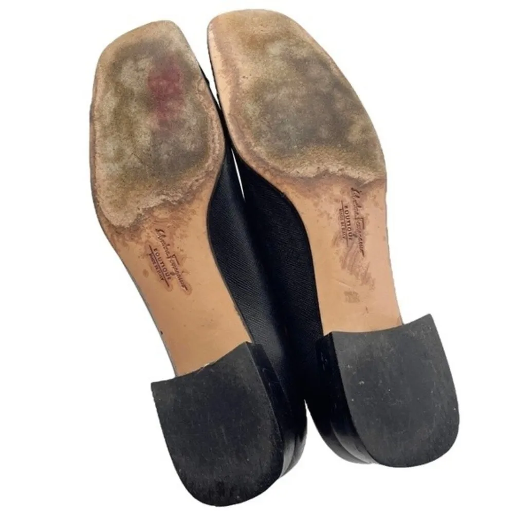 Salvatore Ferragamo Black Leather Double Gancini Heeled Loafer Size 7.5 AA - Image 14