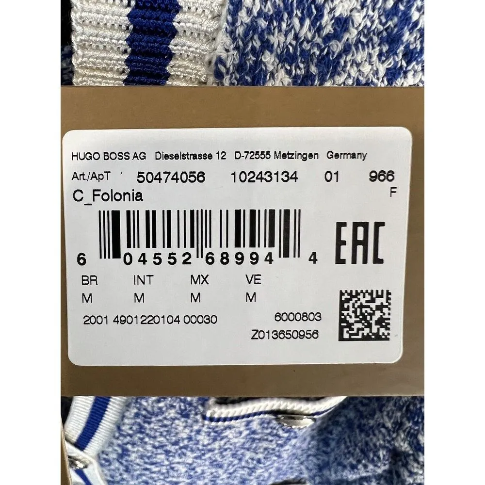 NWT Hugo BOSS Women's C Folonia V-Neck Cardigan Sweater Size Medium Blue White - Image 5