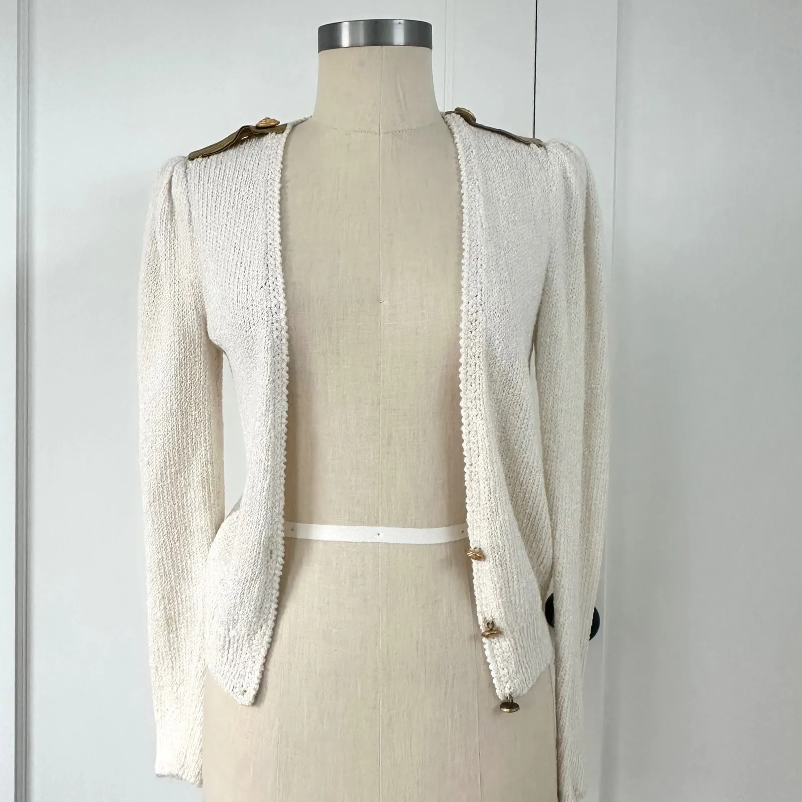 JJ Orr Vintage Cream Knit Cardigan Gold Button Shoulder Detail Size S XS 80s 90s - Image 5