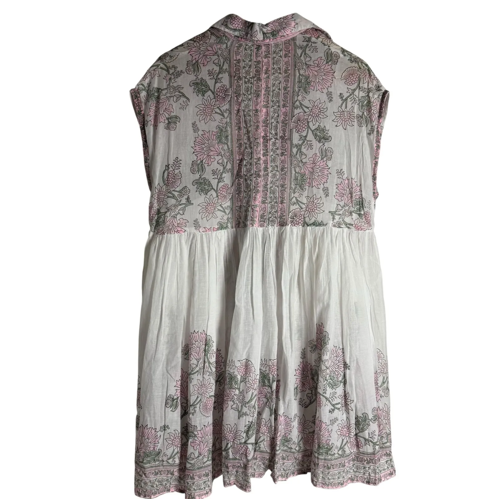 Juliet Dunn London White Floral Block Print Boho Cotton Shirt Mini Dress Size S - Image 9