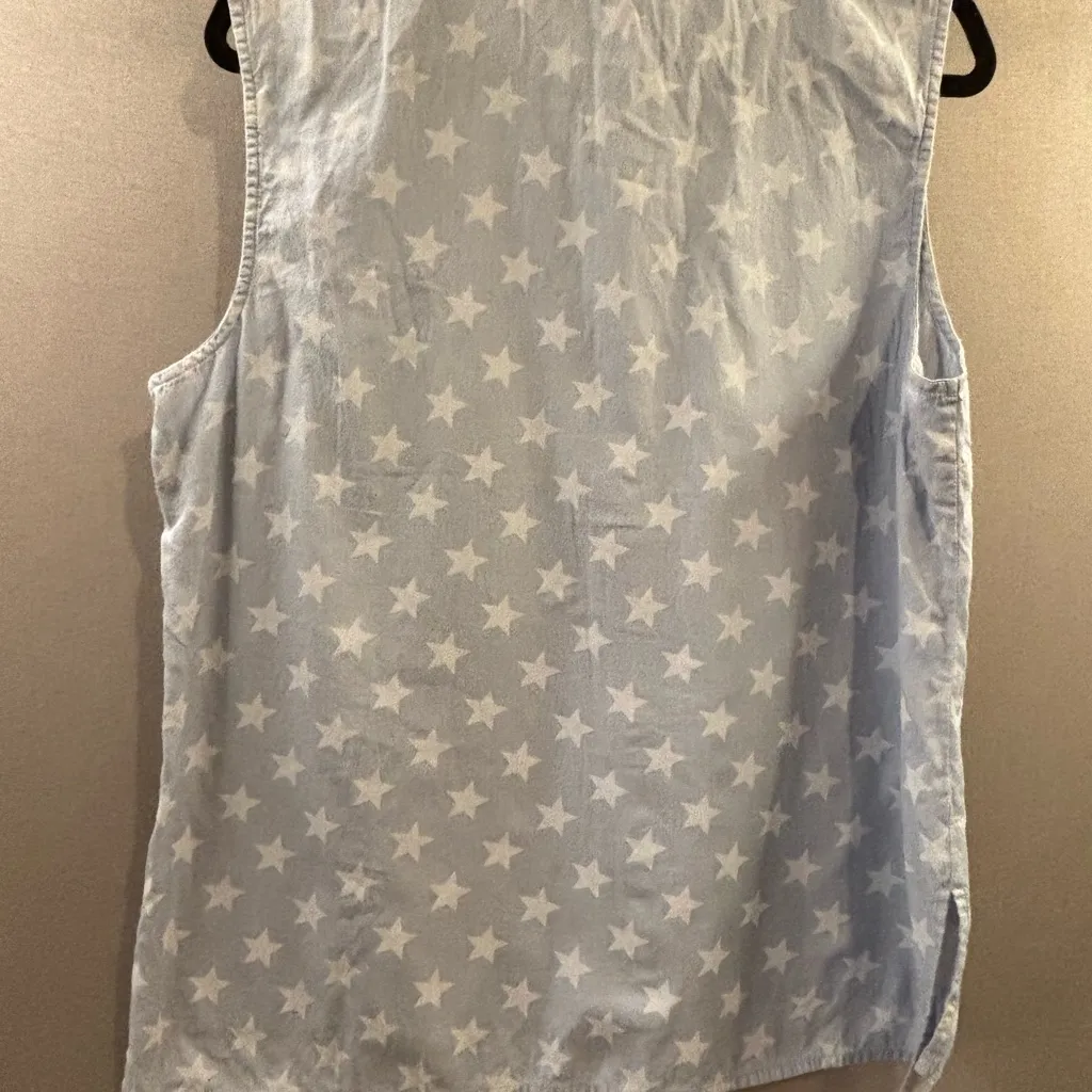 Le Tigre women’s XL button down tank top star pattern denim light weight Blue - Image 7