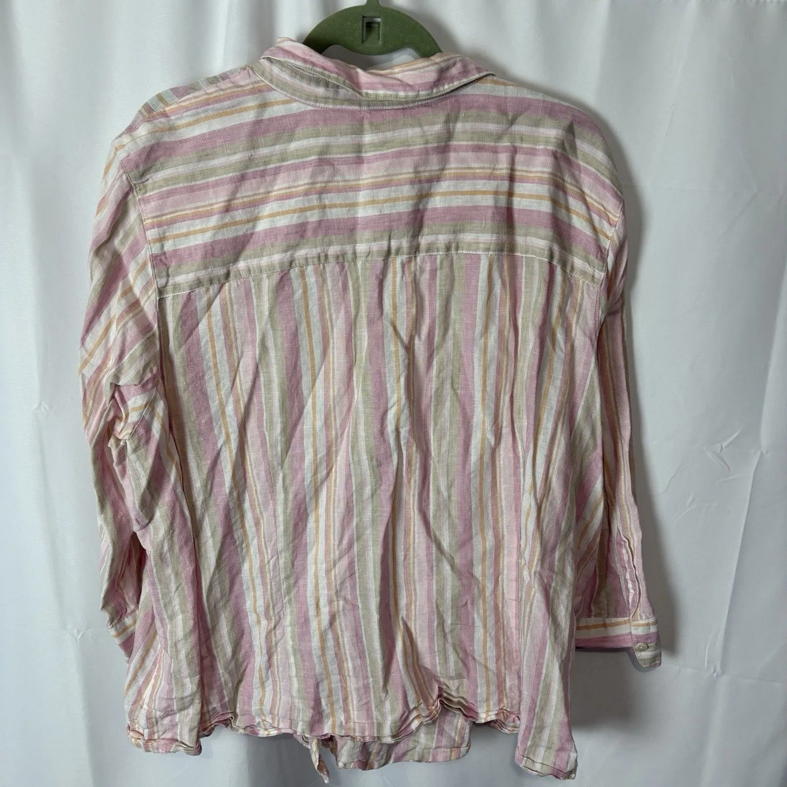 L.L. Bean Women's Linen Button Front Collared Blouse 3X Pink White Stripe Beachy - Image 6