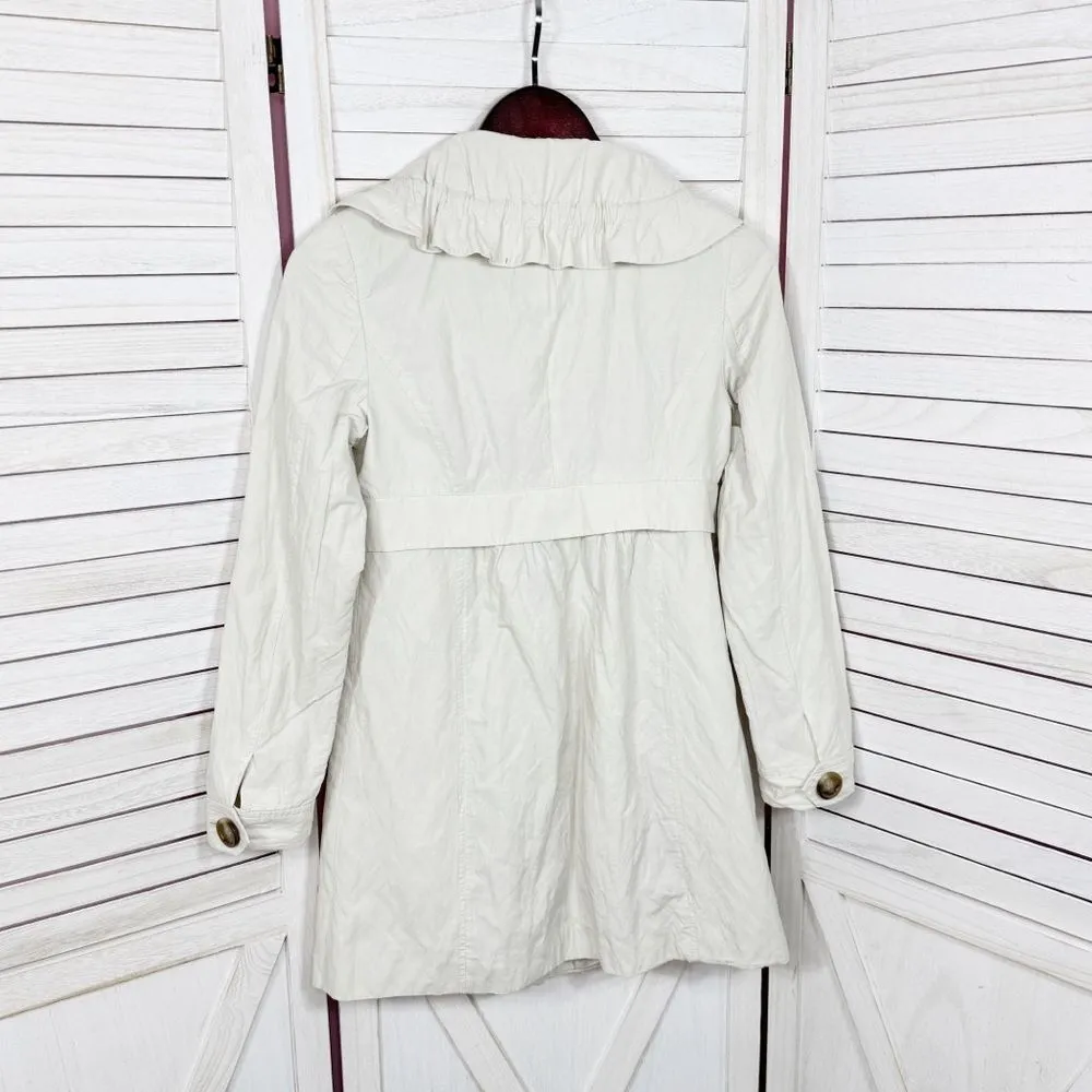 Ann Taylor Loft Ruffled Collar Crinkle Short Trench Coat Jacket Cream Petite XXS - Image 9