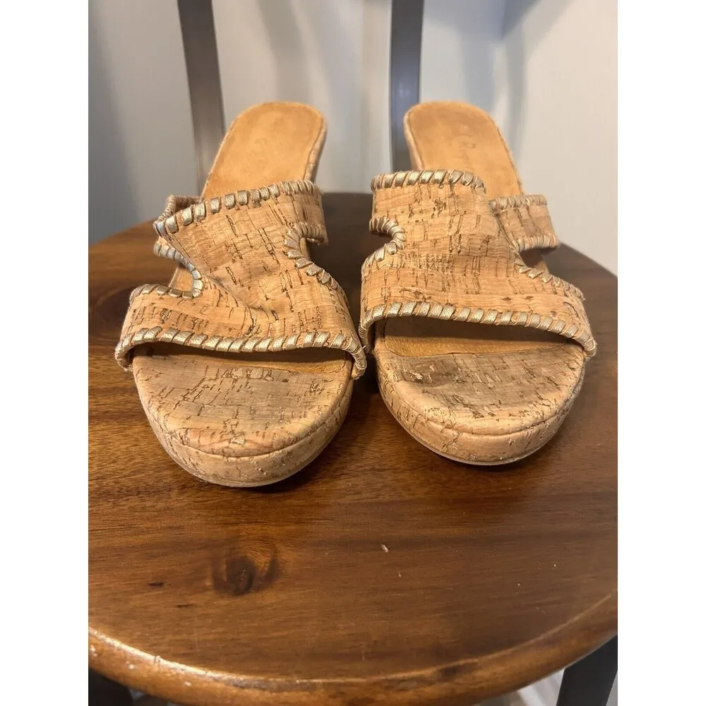 Jack Rogers Sloane mid wedge sandal Size 9 shoe cork whipstitch slip on Sandals - Image 2