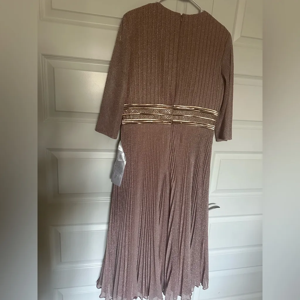 Mac Duggal Shimmering 3/4 Sleeve A-Line Midi Dress - Rose‎ Gold - 4 - Image 9