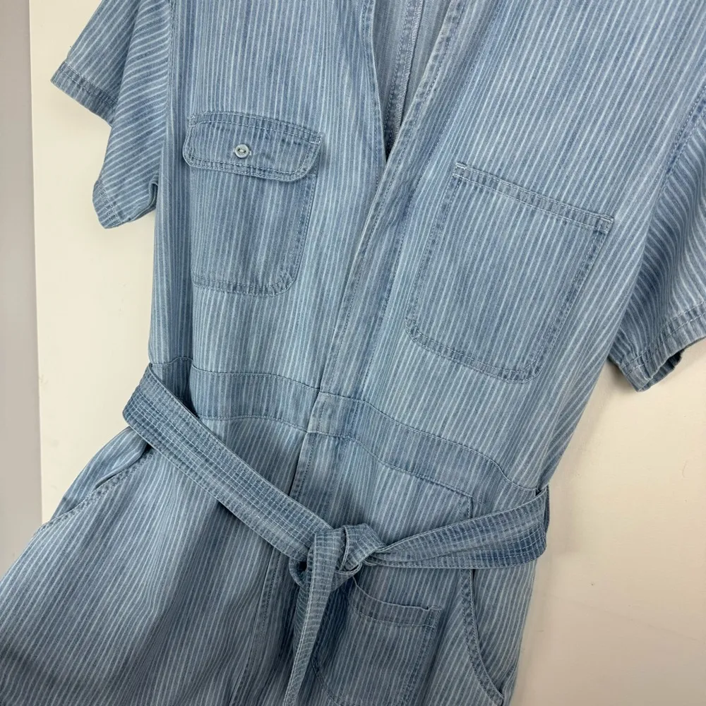 Apiece Apart Womens Denim Pinstripe Dress Belted Waist Sz M/L - Image 7