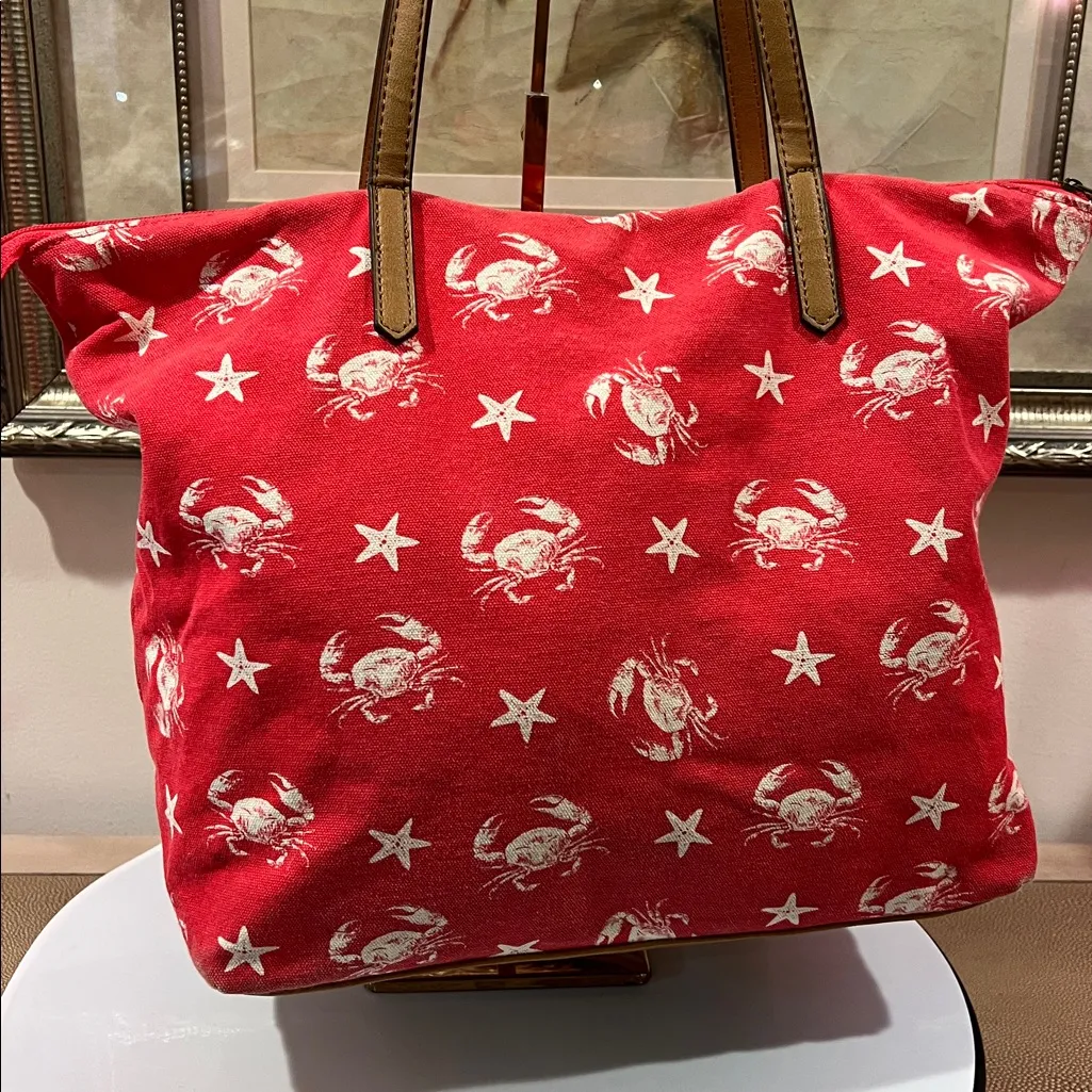 Sonoma Red Canvas Tote with Crab and Star Design - Image 4