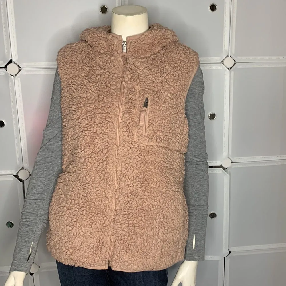 Original Weatherproof Vintage Rose Pink Teddy Full Zip Hooded Vest Size Large - Image 4