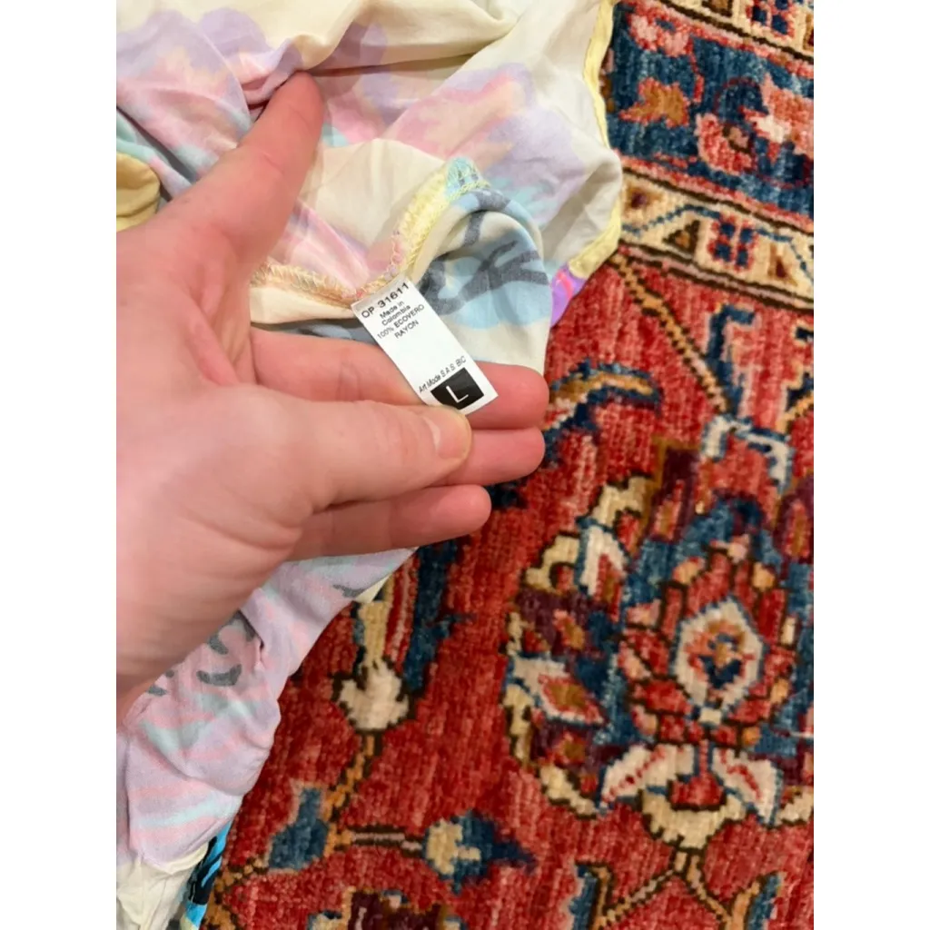 Maaji Floral Smocked Waist Mini Skort Size Large Yellow Pink Blue Boho Resort - Image 5