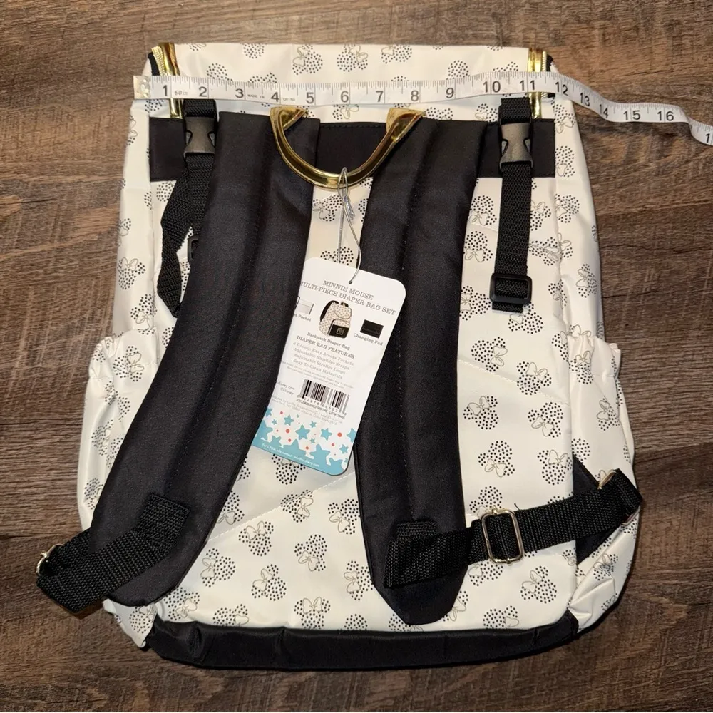 Disney  Minnie Mouse Multi- Purpose Diaper Bag Set Gold Backpack New with Tags - Image 12