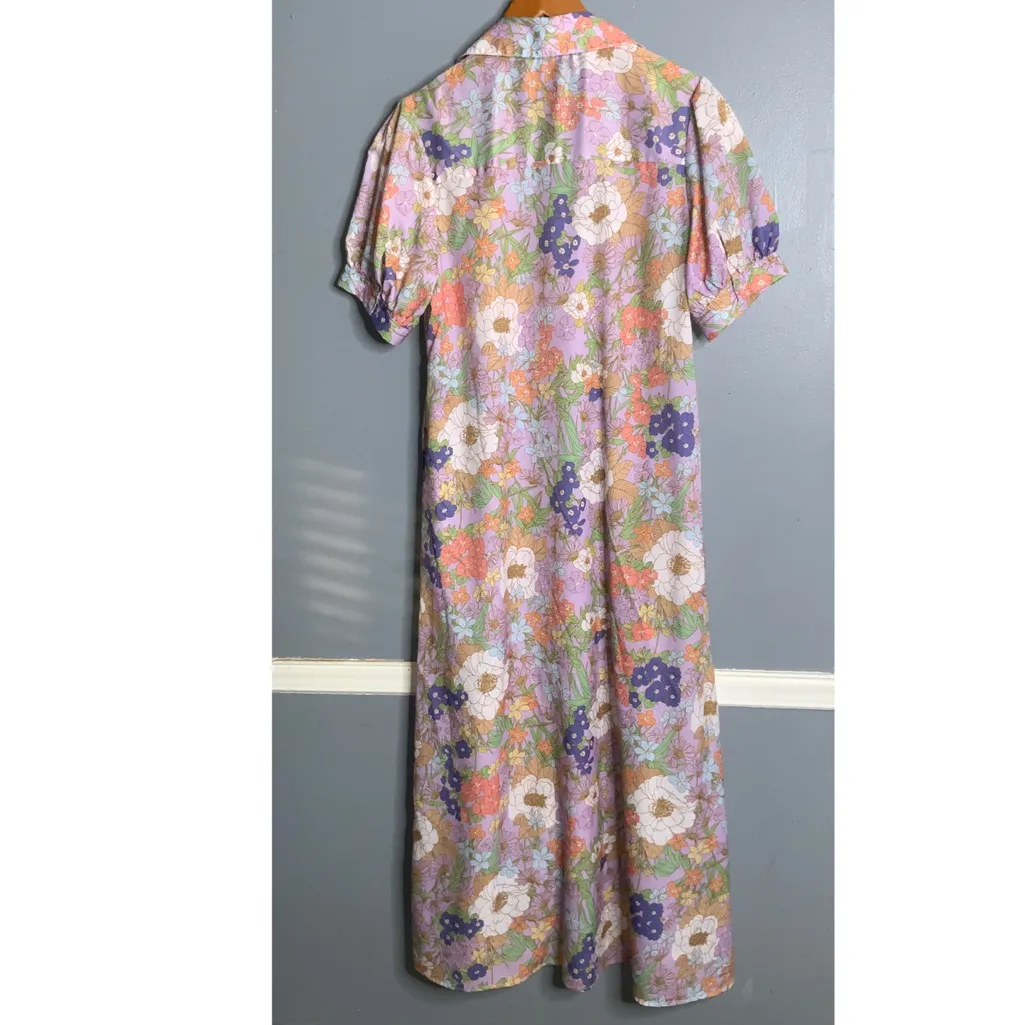 Love + Harmony Lavender Multicolor Pink Short Puffed Sleeves Floral Maxi Dress L - Image 2