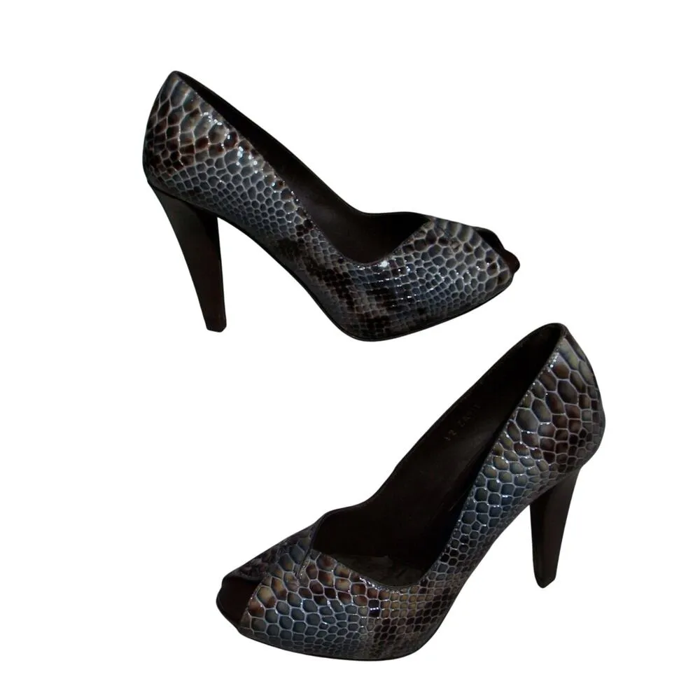 Donald Pliner Couture Python Leather Shoe Pump Peep Toe Platform NIB $400 Blue Size 5.5 - Image 3