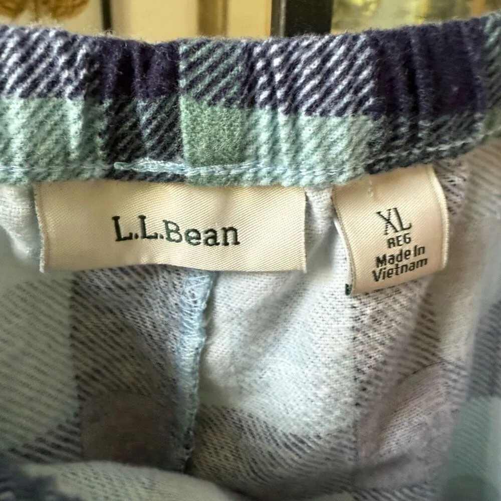 L.L. Bean Pajama Set Plaid Flannel Bottoms Henley Top Blue XL - Image 5