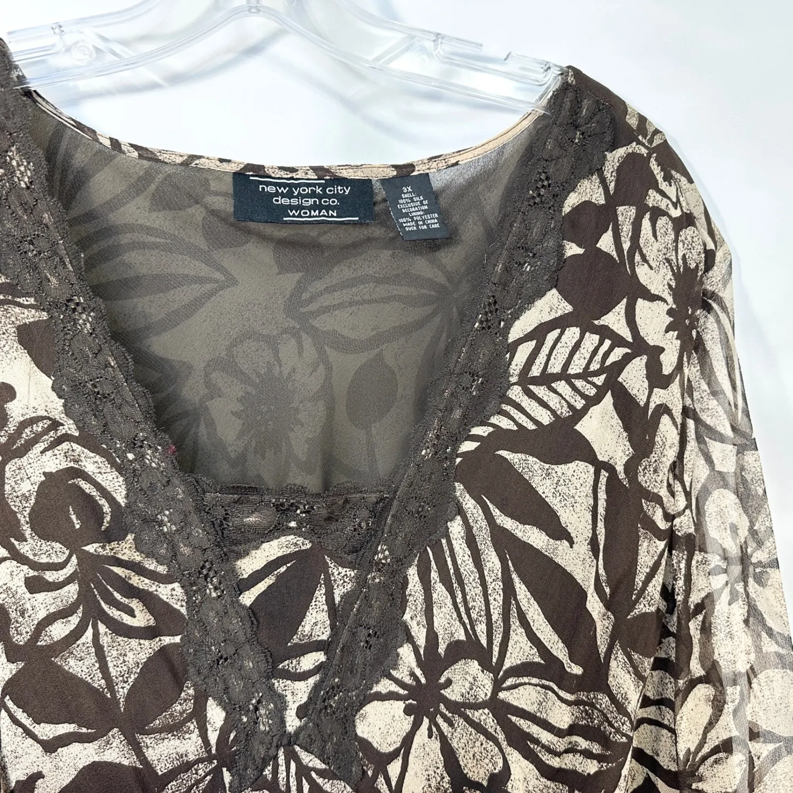 New‎ York City Design Co Plus Size 3X Skirt Set Top Silk Brown Floral Brown 1574 - Image 3