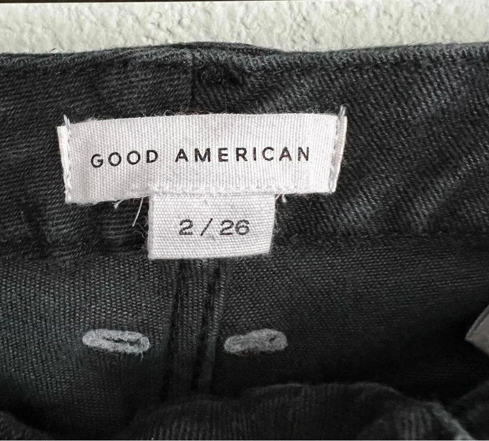 Good American Good Waist Black Distressed Skinny Jeans. Size 2/26 - Image 6