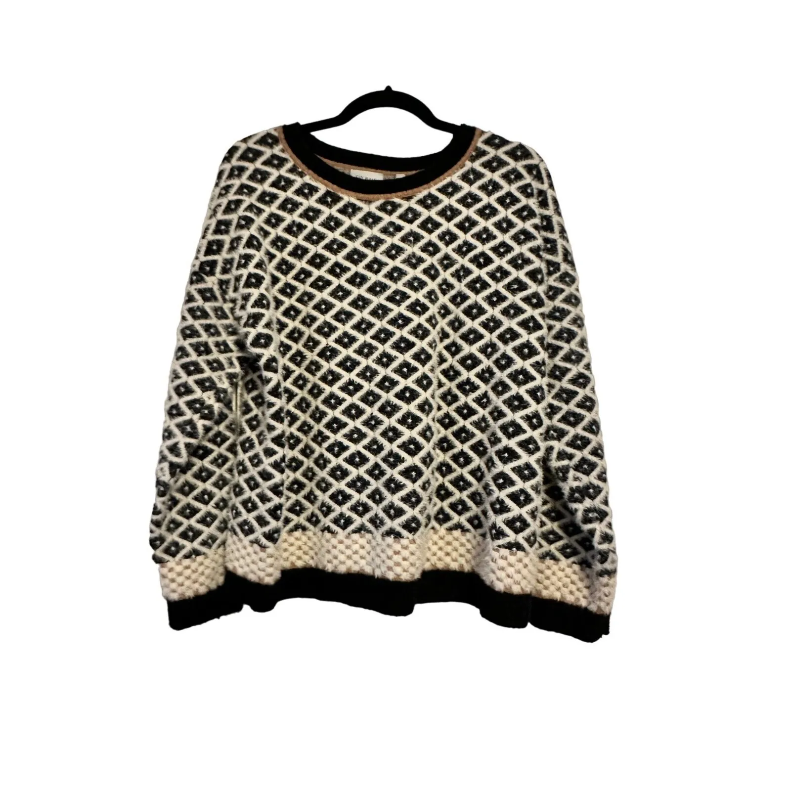 Diamond Pattern Sweater‎ Crewneck Pullover Knitwear Neutral Tones Cozy Chic - Image 2