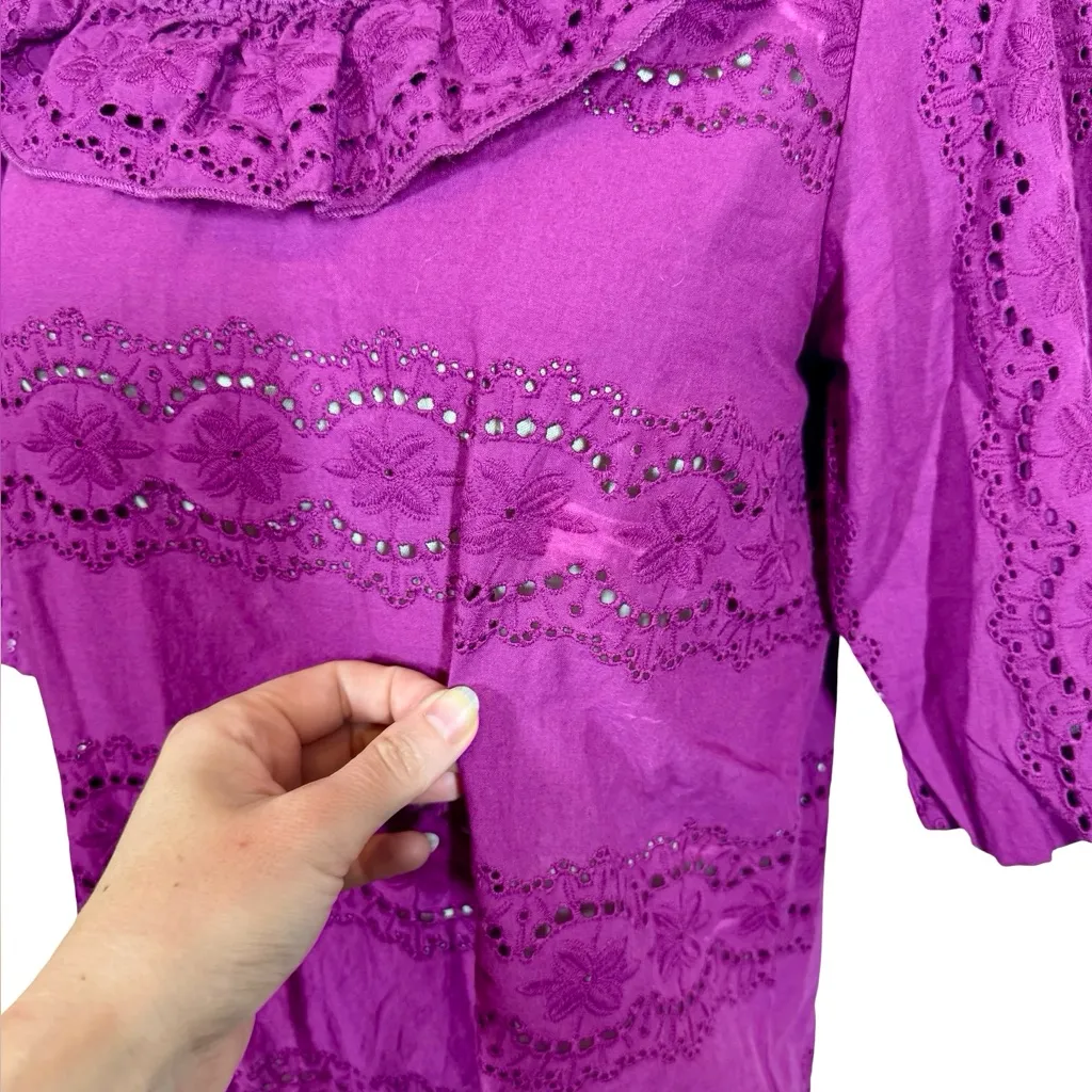 Sezane Elsa Blouse Eyelet Embroidered Ruffled Openwork in Purple Violet sz36/US4 - Image 9
