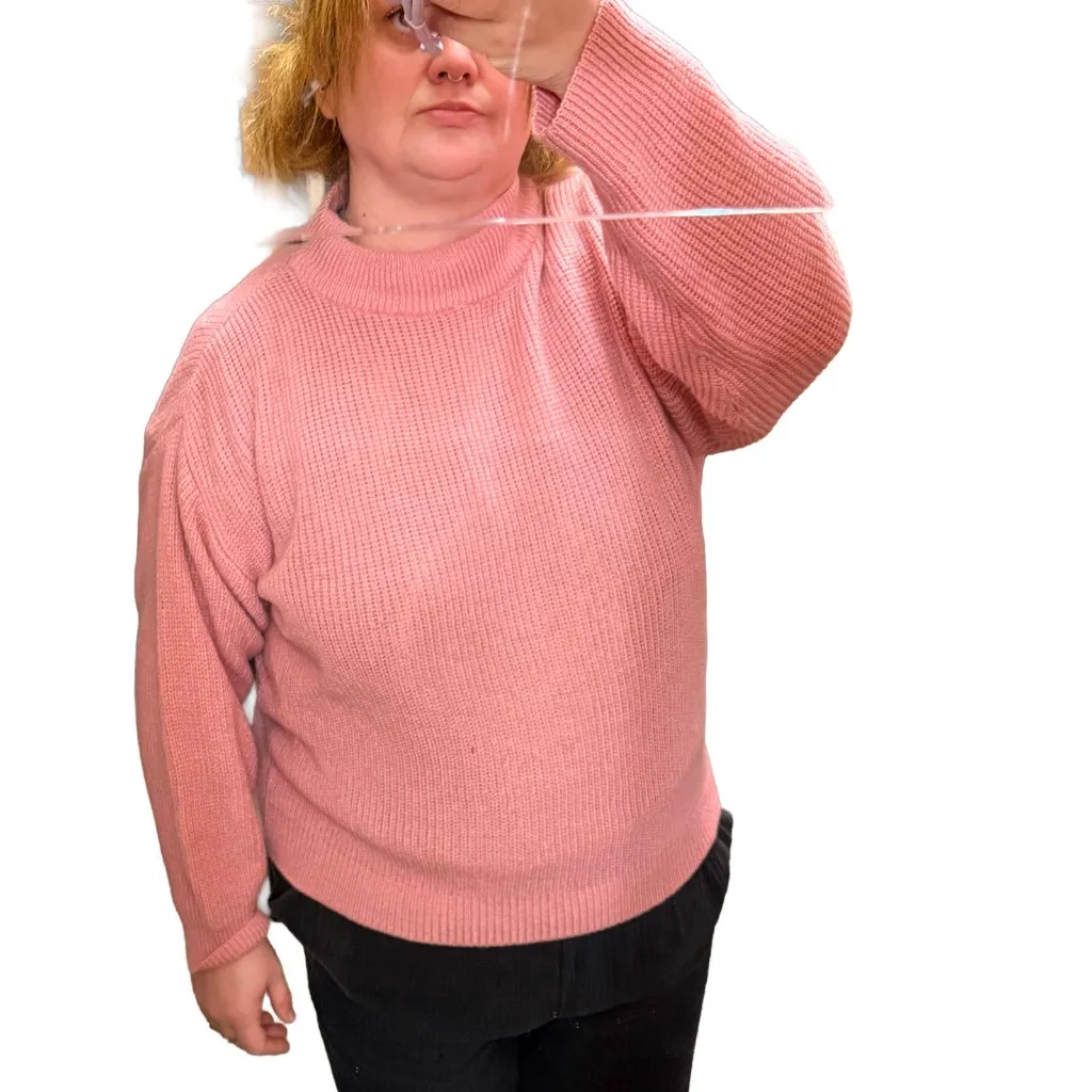 Society Coral Pink Chunky Knit Cropped Sweater Mock Neck Oversized Y2K L/XL - Image 7