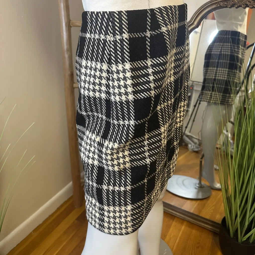 EDDIE BAUER HOUNDSTOOTH PLAID SKIRT BLACK WHITE GREY SIZW 8 VINTAGE - Image 6
