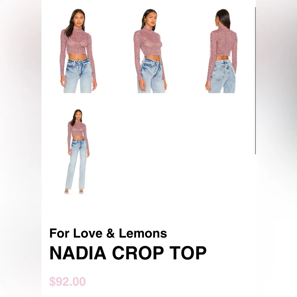 For Love & Lemons Nadia Floral Sheer Crop Top Size S Pink NWT Retail $92 - Image 5