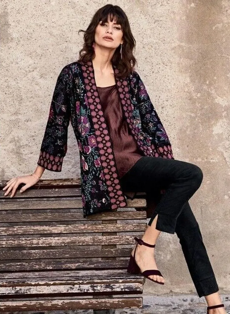 Peruvian Connection Bloomsbury Black Pima Cotton Kimono Cardigan Sweater XL - Image 1
