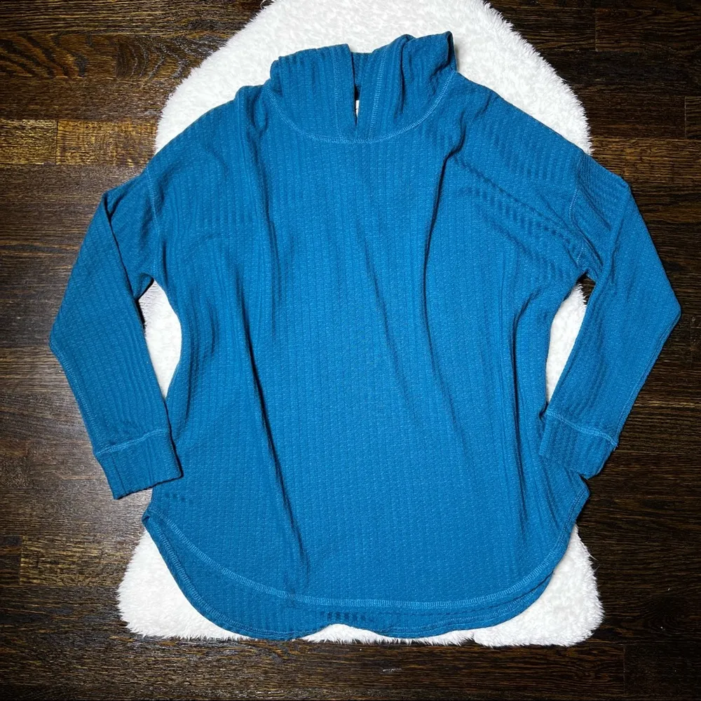 Chaser Teal Waffle Knit Thermal Hoodie - Image 4