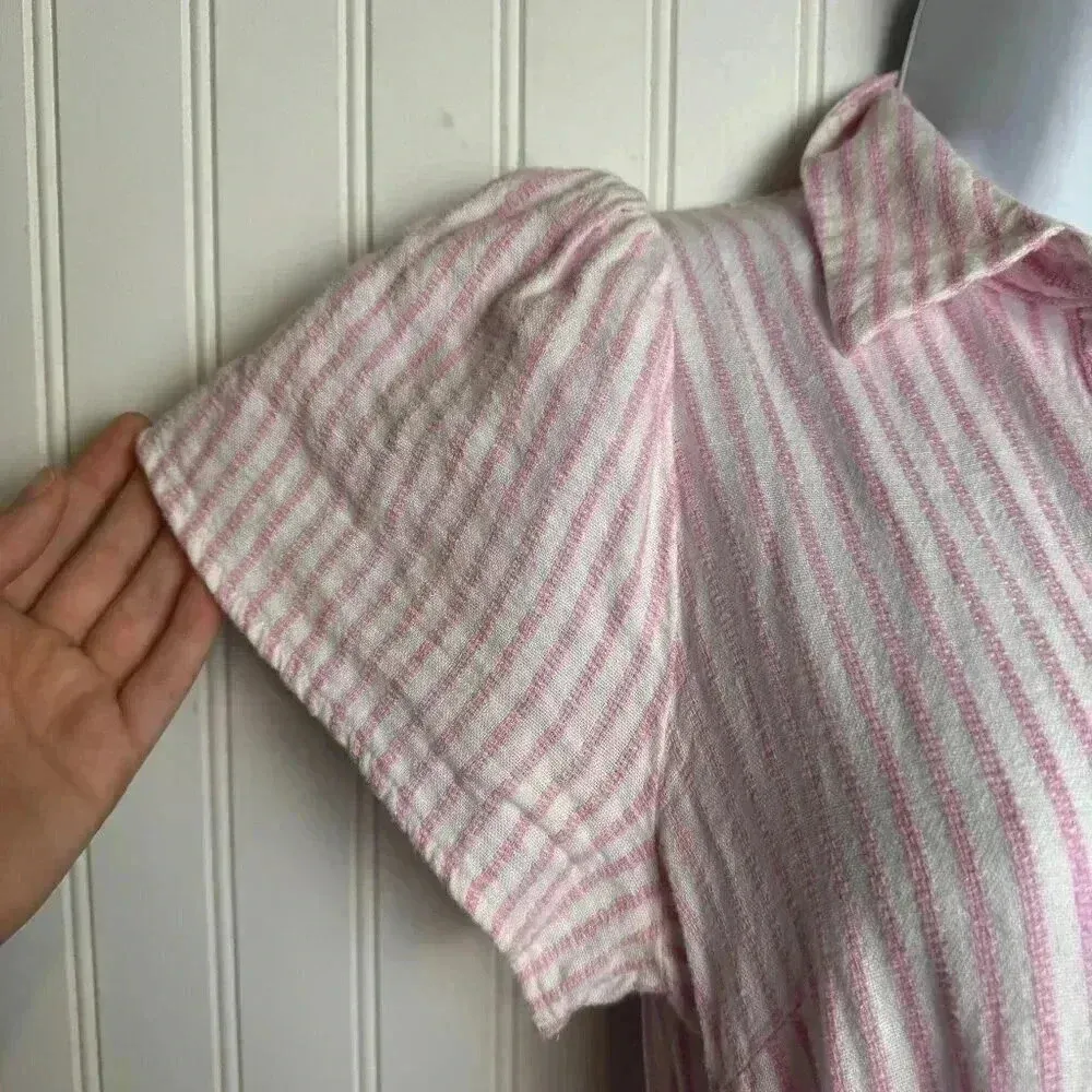 Alexis for Target pink stripe linen blend belted dress short sleeve small L25 - Image 8