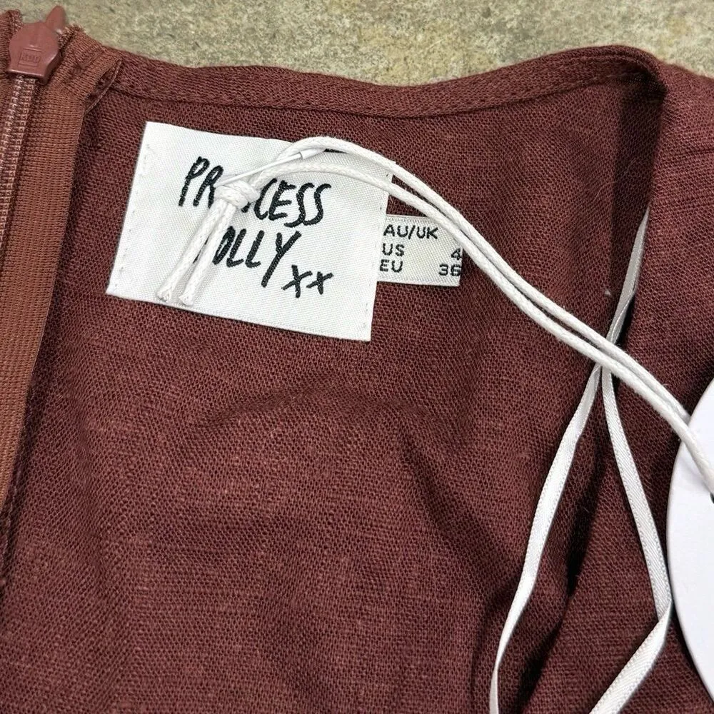 Princess Polly Karmen Coquette Long sleeve linen Mini Dress In Brown - Image 3