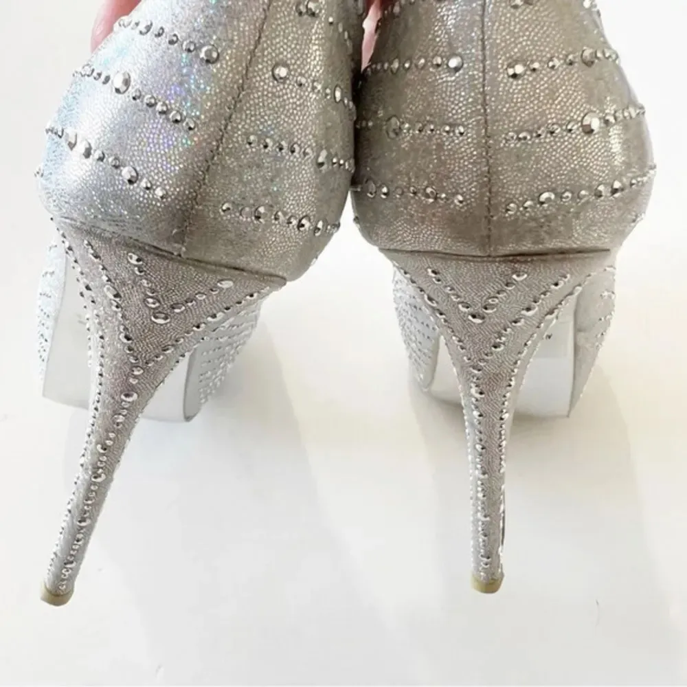 Sheikh Silver Metallic Studded Platform Pleasers‎ Size 9 6” Heel Boudoir Pole Silver - Image 6
