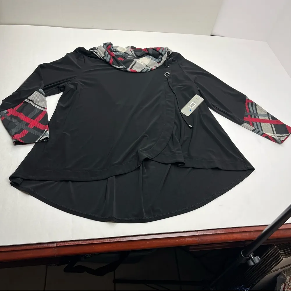Ali Miles Mad For Plaid Tunic Top Long Sleeve Cowl Neck Womens PXL Petite XL NEW Black Size undefined - Image 2