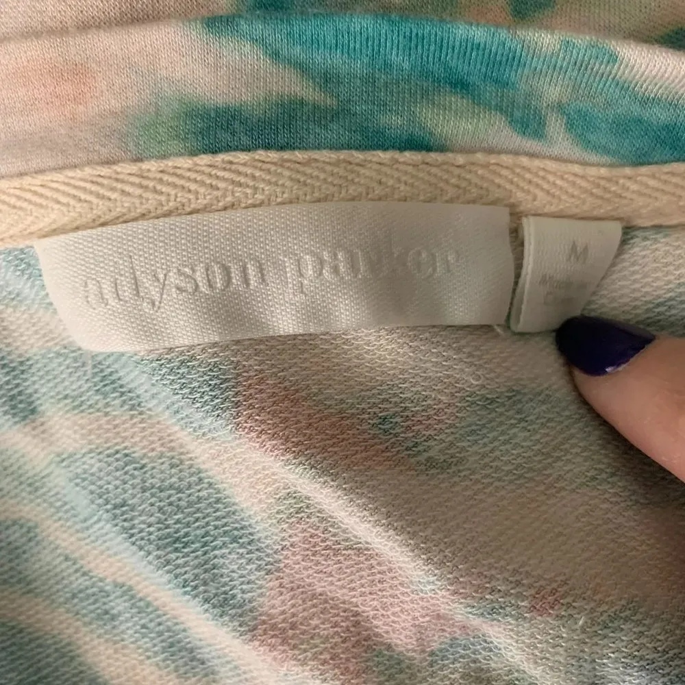 Adyson Parker Tie Dye Athletic Top M Pink Green Kangaroo Pocket Zip Thumb Holes - Image 6